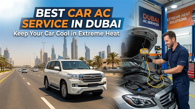 Car AC service in Dubai with technician repairing air conditioning system to ensure cooling in extreme heat